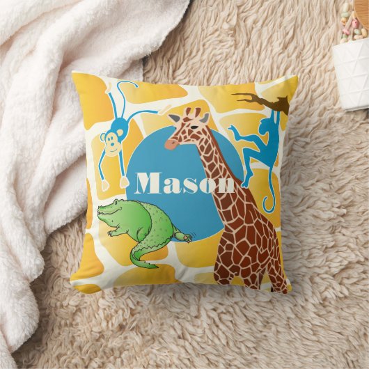 Cute Boy's Personalized Giraffe Monkey Alligator Kussen (Deken)