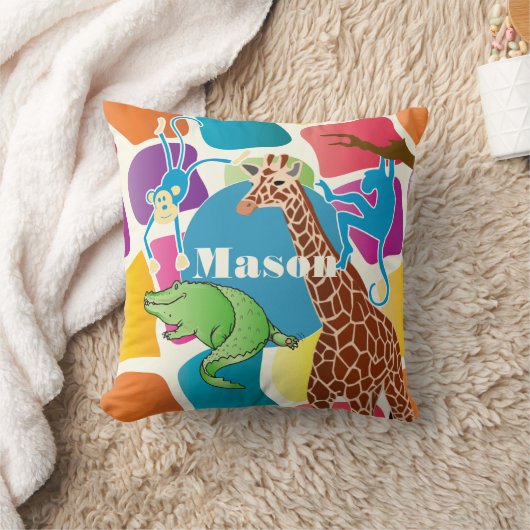 Cute Boy's Personalized Giraffe Monkey Alligator Kussen (Deken)