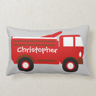 Cute Boy's Pillow, Red Firetruck met naam Kussen