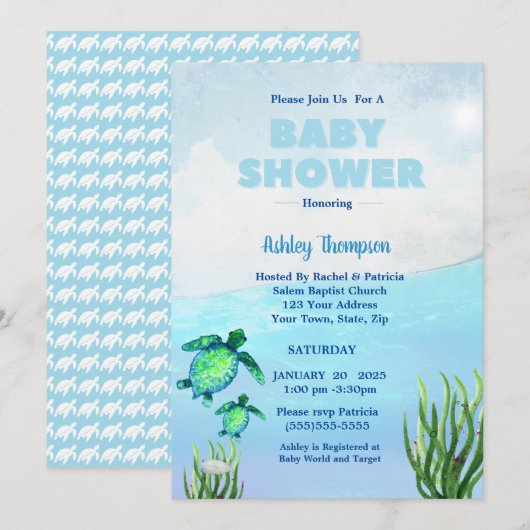 Cute Boys Sea Turtles Baby shower Invitation (Devant / Derrière)