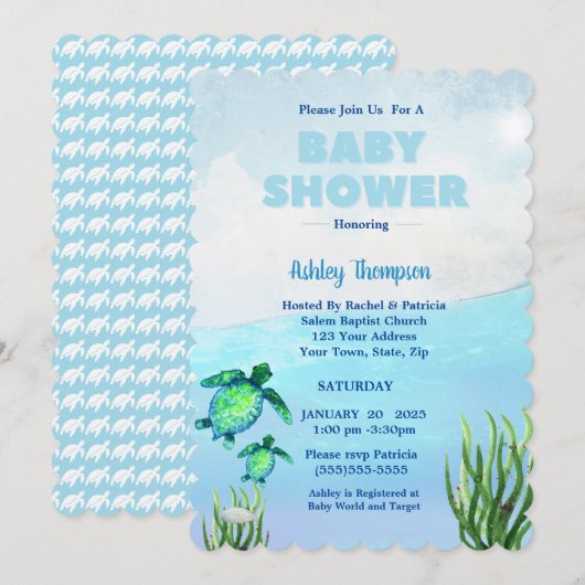 Cute Boys Sea Turtles Baby shower Invitation (Devant / Derrière)
