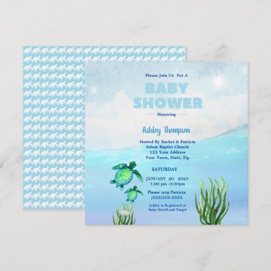 Cute Boys Sea Turtles Baby shower Invitation (Devant / Derrière)
