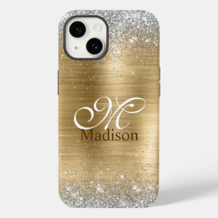 Cute braad goudpleisterkalk zilverglitter monogram Case-Mate iPhone 14 hoesje