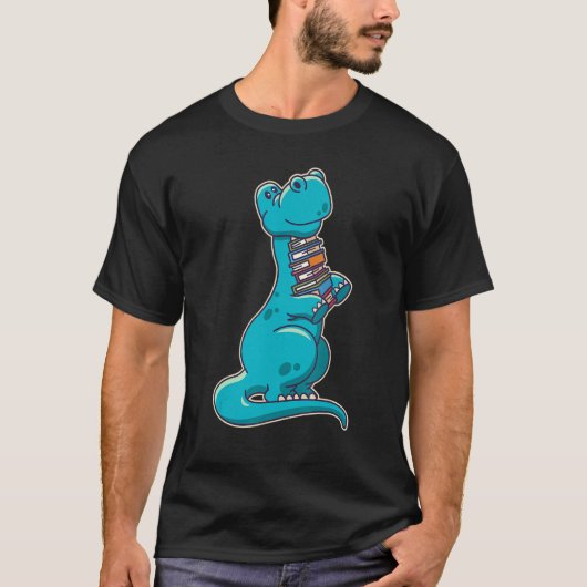 Cute Brachiosaurus Dinosaur With Books T-shirt (Voorkant)