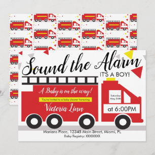 Cute brandweerauto baby shower confetti kaart