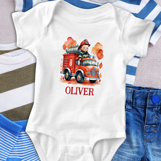 Cute brandweerauto en brandweerman romper