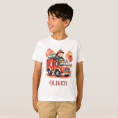 Cute brandweerauto en brandweerman t-shirt (Voorkant volledig)