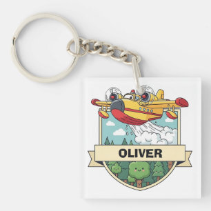 Cute Brandweervliegtuig Badge Sleutelhanger