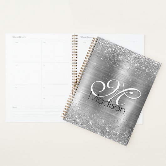 Cute brded metal Silver Faux monogram Planner (Display)