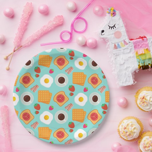 Cute Breakfast Food Pattern Bacon & Egg Summer Papieren Bordje (Feest)