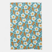 Cute Breakfast Pattern Playful Egg and Bacon Theedoek (Verticaal)