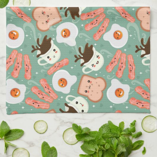 Cute Breakfast Pattern Theedoek (Gevouwen)