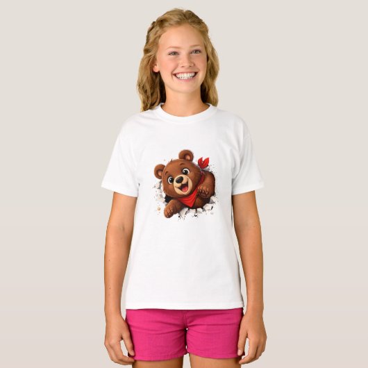 Cute Breakthrough Bear – Funny Front & Back  T-shirt (Voorkant volledig)