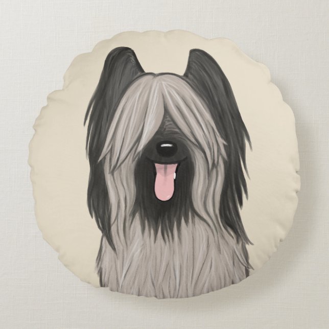 Cute Briard Cartoon Dog Rond Kussen (Voorkant)