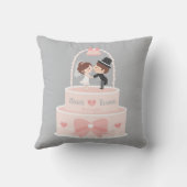 Cute Bride en Groom Pink Wedding Cake Pillow Kussen (Achterkant)