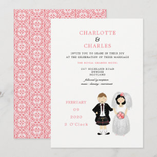 Cute Bride en Groom Scottish Wedding Theme Kaart