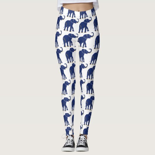 Cute Bright Blue Thai Elephant Leggings Motifs (Devant)
