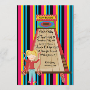 Cute, Bright en Striped Girls Arcade Invitation Kaart