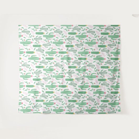 Cute Bright Green Desert Cactus Pattern Wandkleed (Voorkant (horizontaal))