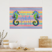 Cute Bright Sunset Colors Artsy Seahorse Poster (Keuken)
