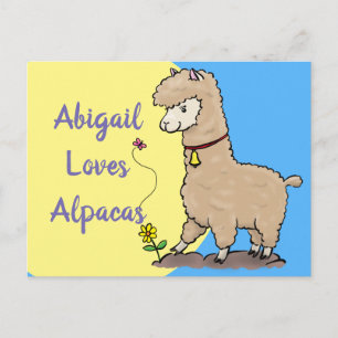 Cute brown alpaca met vlinder cartoon briefkaart