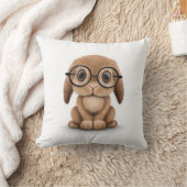 Cute Brown Baby Bunny Wearing Glasses on White Kussen (Deken)