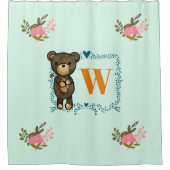 Cute Brown Beer Holding een geel bloemmonogram Douchegordijn (Voorkant)