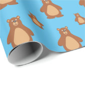 Cute Brown Beer Kinder Blue Gift Cadeaupapier (Rol Hoek)
