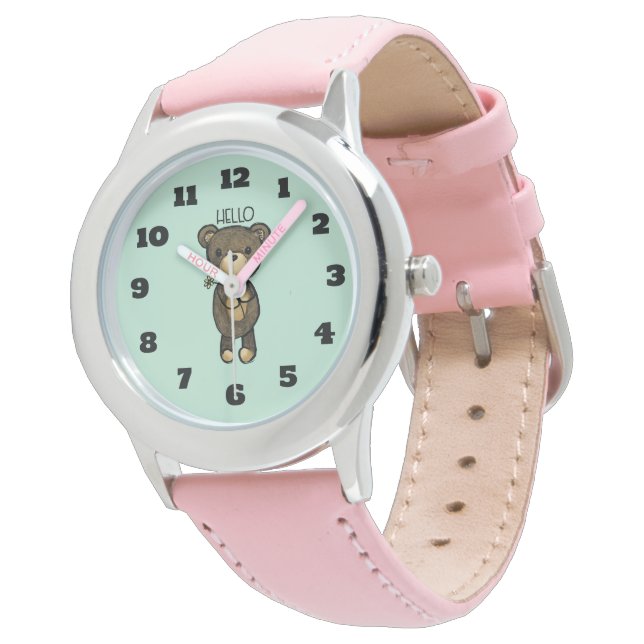 Cute Brown Beer met gele bloem Horloge (Gekanteld)