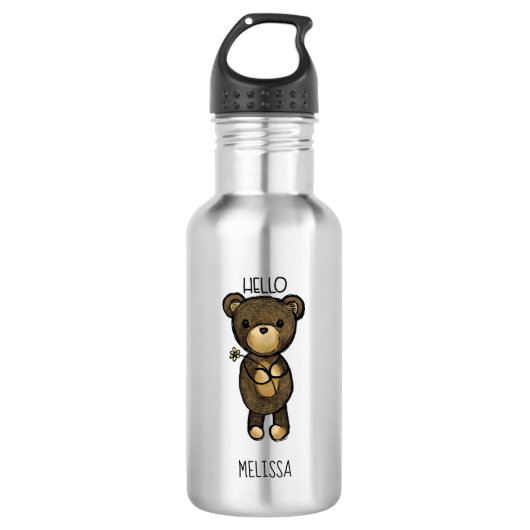 Cute Brown Beer met gele ventilator Waterfles (Voorkant)