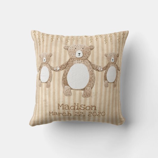 Cute Brown Beer Stripe Name Rustic Kussen (Achterkant)