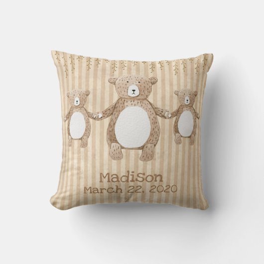 Cute Brown Beer Stripe Name Rustic Kussen (Voorkant)