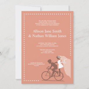 CUTE Brown Bicycle Couple Wedding Invitation Kaart