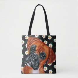 Cute Brown Boxer Dog Daisy Flower Pattern Draagtas