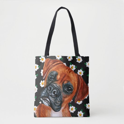 Cute Brown Boxer Dog Daisy Flower Pattern Draagtas (Voorkant)