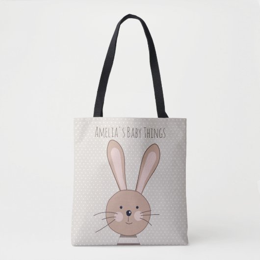 Cute Brown Bunny Beige Stippen Personalized Draagtas (Voorkant)