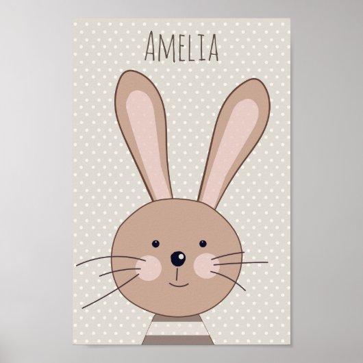 Cute Brown Bunny Beige Stippen Personalized Poster (Voorkant)
