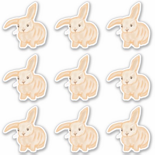 Cute Brown Bunny Rabbit - 9x cut-out. Sticker (Voorkant)