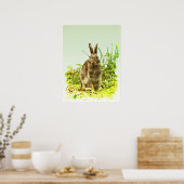 Cute Brown Bunny Rabbit in Green Grass Poster (Keuken)