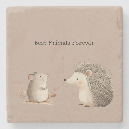 Cute Brown Cream Hedgehog Mouse Stenen Onderzetter (Voorkant)