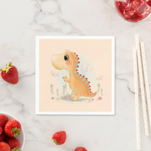 Cute Brown Dinosaur Waterverf Servet