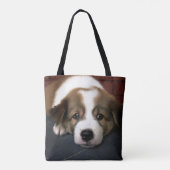 Cute Brown en White Puppy Tote Bag (Achterkant)