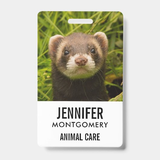 Cute Brown Ferret in de Grass Badge (Voorzijde)