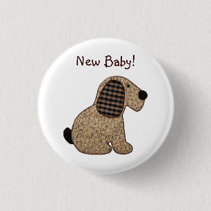 Cute Brown Gingham Patchwork Puppy Dog Ronde Button 3,2 Cm