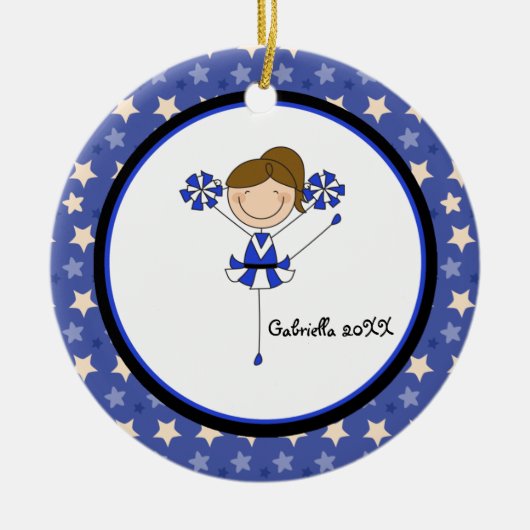 Cute Brown Haire Cheerleader kerstversiering Keramisch Ornament (Voorkant)