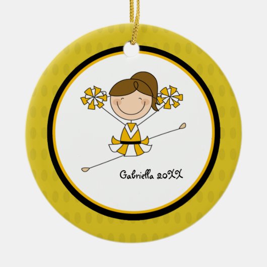 Cute Brown Haire Cheerleader kerstversiering Keramisch Ornament (Voorkant)