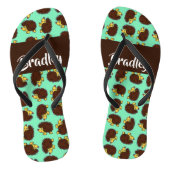 Cute brown hedgehogs on blue teenslippers (Voetbed)