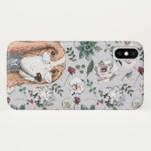 Cute Brown Hipster Dog met Flowers en Monogram Case-Mate iPhone Case (Achterkant (horizontaal))