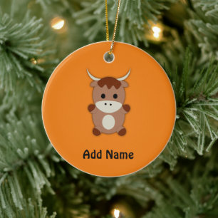 Cute Brown Koe Keramisch Ornament