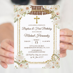 Cute Brown Mexican Baptism & First Birthday Kaart